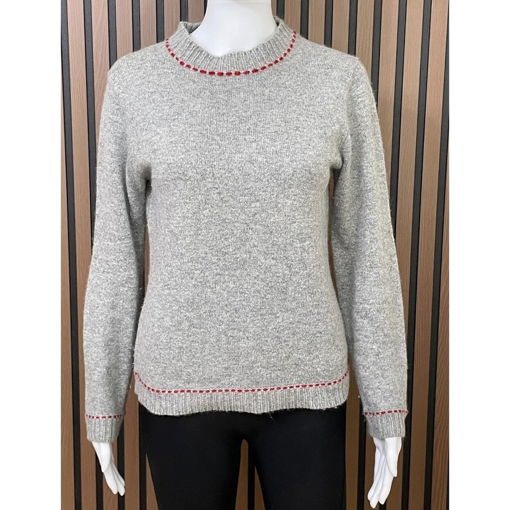 Vintage Laura Ashley Women's M Gray Sweater‎ Angora Fur Cotton Knitted Holiday